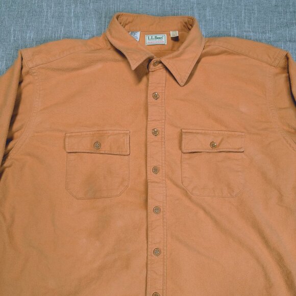 VINTAGE LL Bean Chamois Shirt Size XXL Tall Peach Long Sleeve Made in USA - Picture 3 of 10